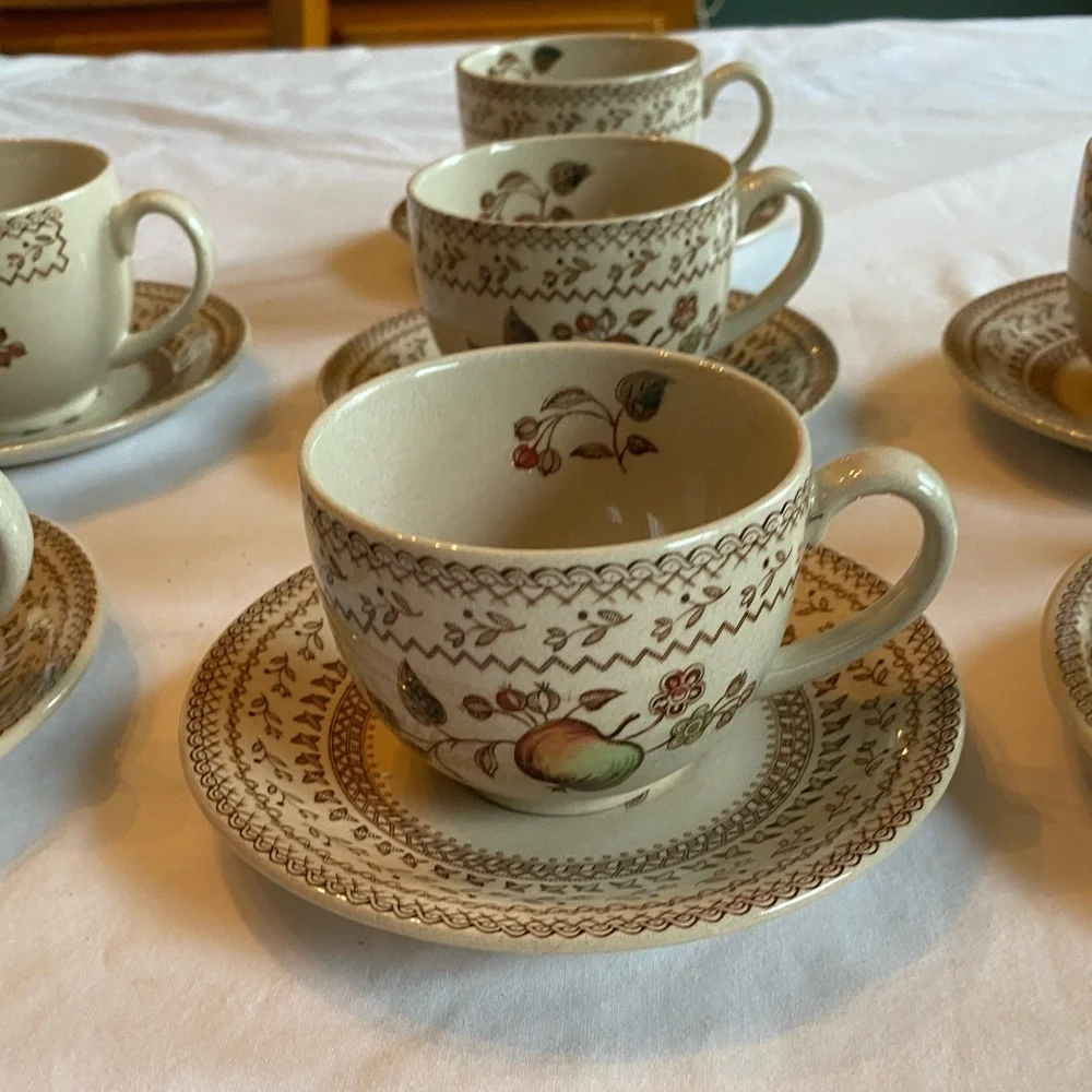 Johnson Brothers Fruit Sampler Cup and Saucer Set of 7